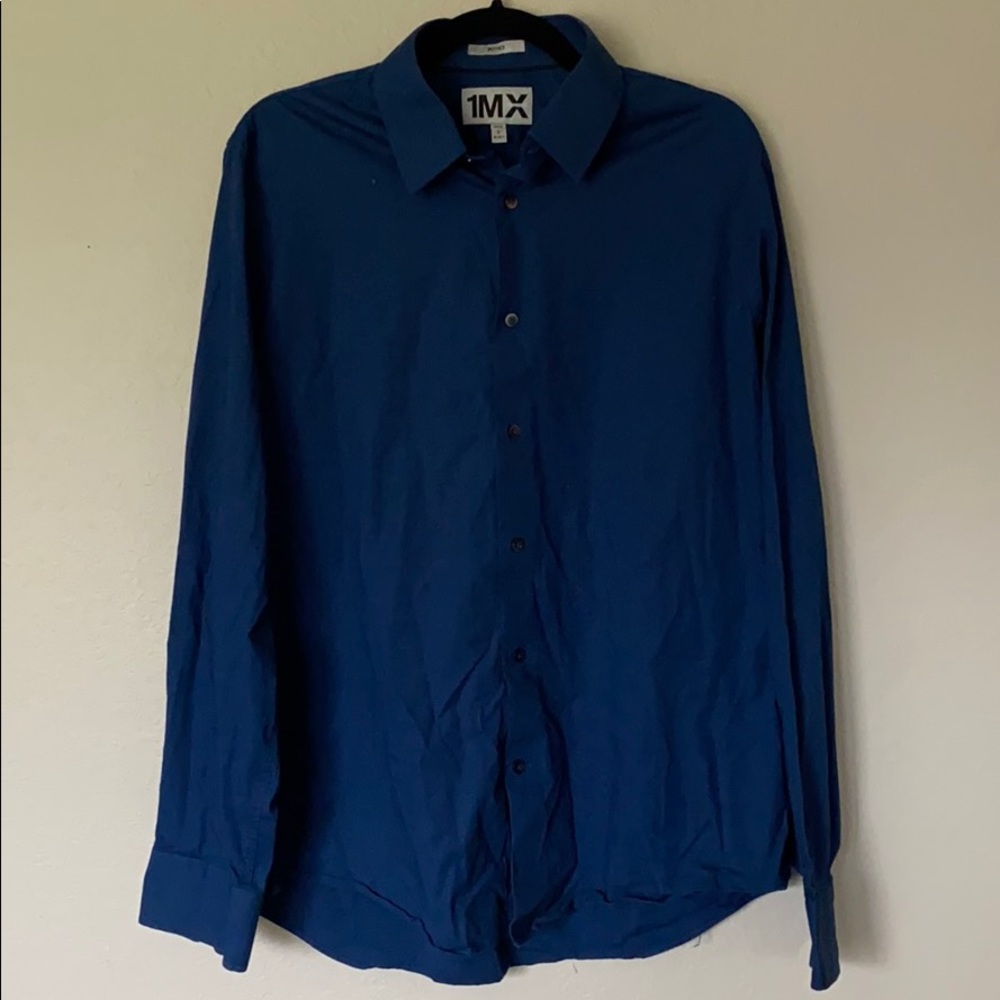 Express 1MX Button Down Dress Shirt - Blue